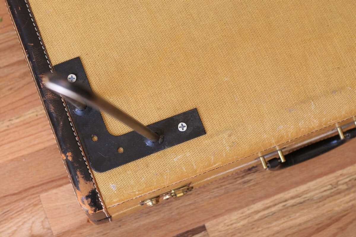 Vintage suitcase coffee table with hairpin legs