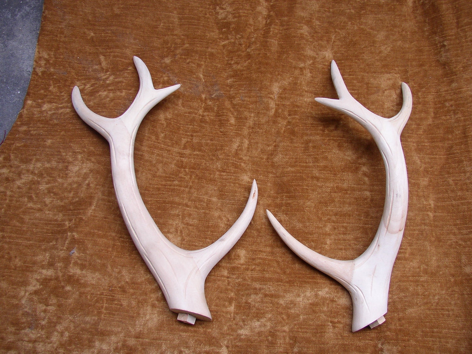 1 Pair of Carved wooden Deer Antlers / natural unfinished wood