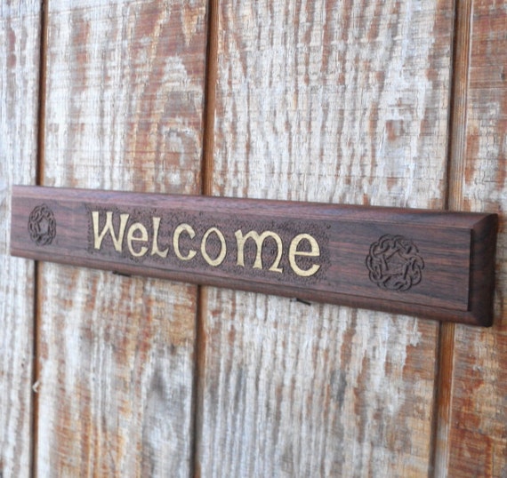 Carved Walnut Celtic Welcome Sign