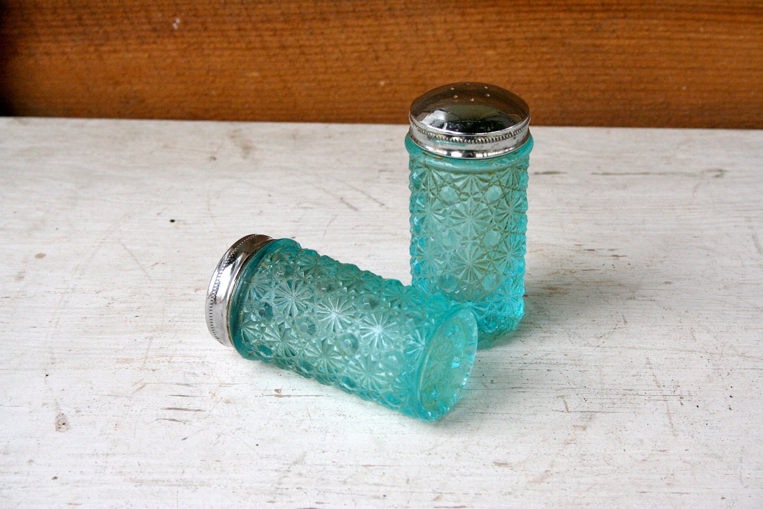 Two Antique Blue Glass Salt And Pepper Shakers So Shabby