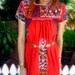 Vintage Red with Colorful Embroidery Oaxacan Cotton Peasant Dress,Mexican Dress,Ethnic Dress