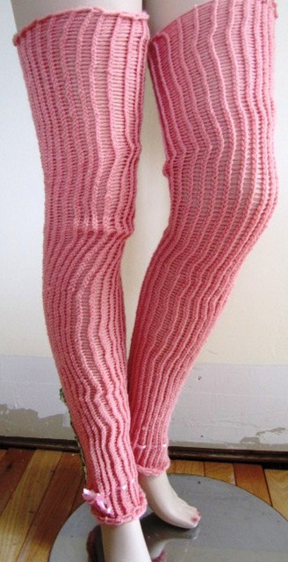 Leg Warmers Ladies Hand Knit Ballet Pink Leggings Wool Vintage