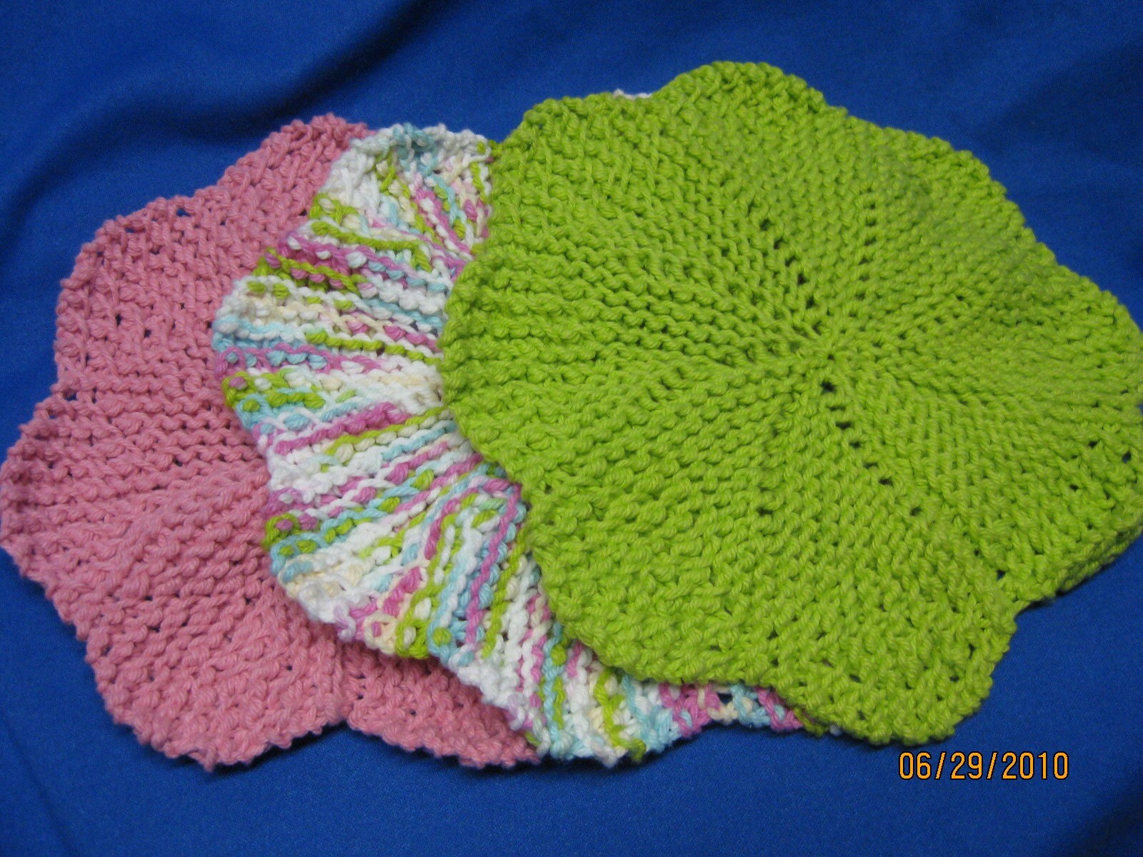 Handmade Knitted Dishcloths Set of 3 Round