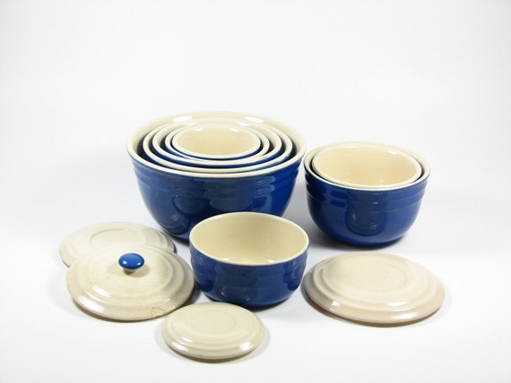 Vintage Blue Oxford Stoneware Bowl Set by BridgewoodPlace on Etsy