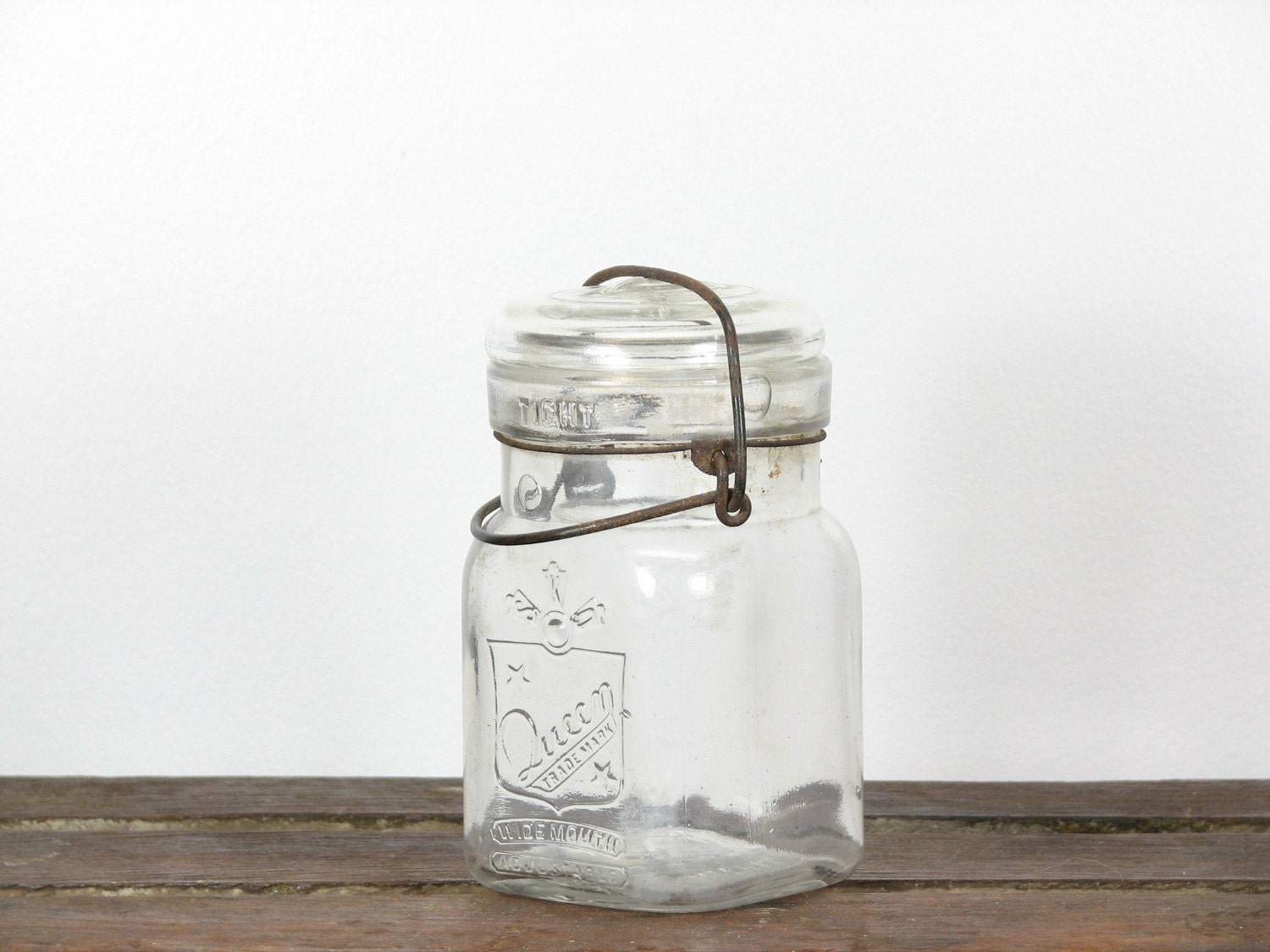 Vintage Wide Mouth Mason Jar Metal Hinged Lid Glass Cap