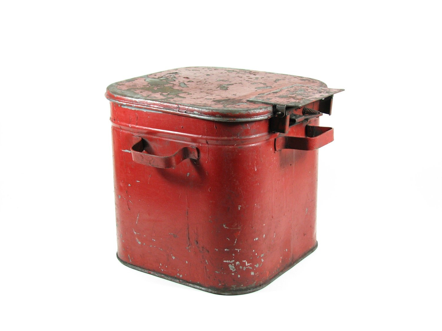 Vintage Industrial Storage Waste Can Bin Red by BridgewoodPlace