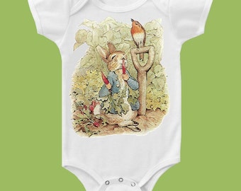 Peter Rabbit One Piece Baby Bodysuit, Peter Rabbit Baby Shower Gift, Beatrix Potter Peter Rabbit one piece T-Shirt by ChiTownBoutique.etsy