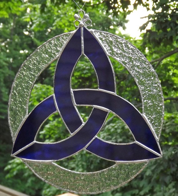 Irish Celtic Knot Trefoil Stained Glass Suncatacher Royal