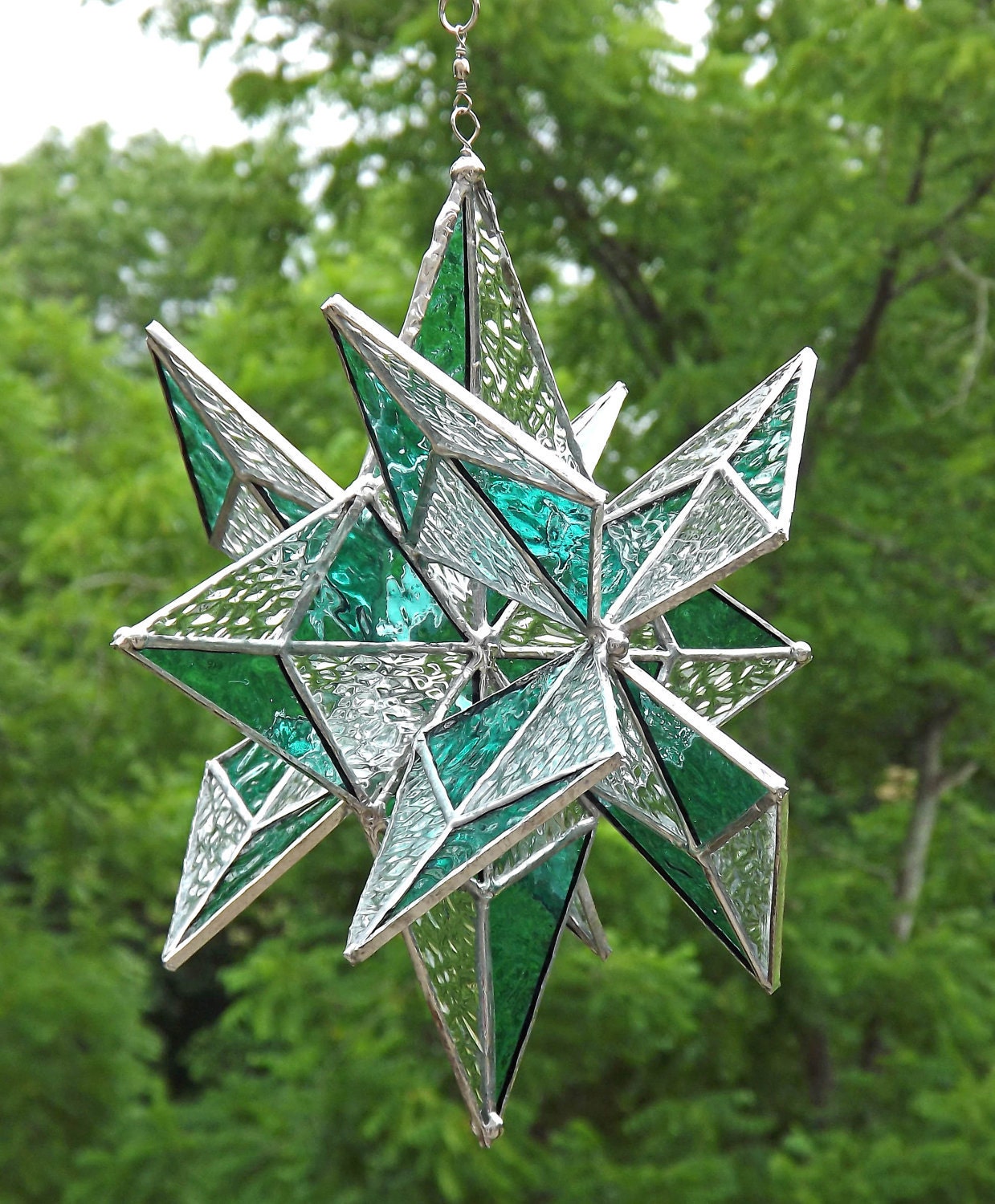 3d Stained Glass Star Abstract Quilt Suncatcher Teal 