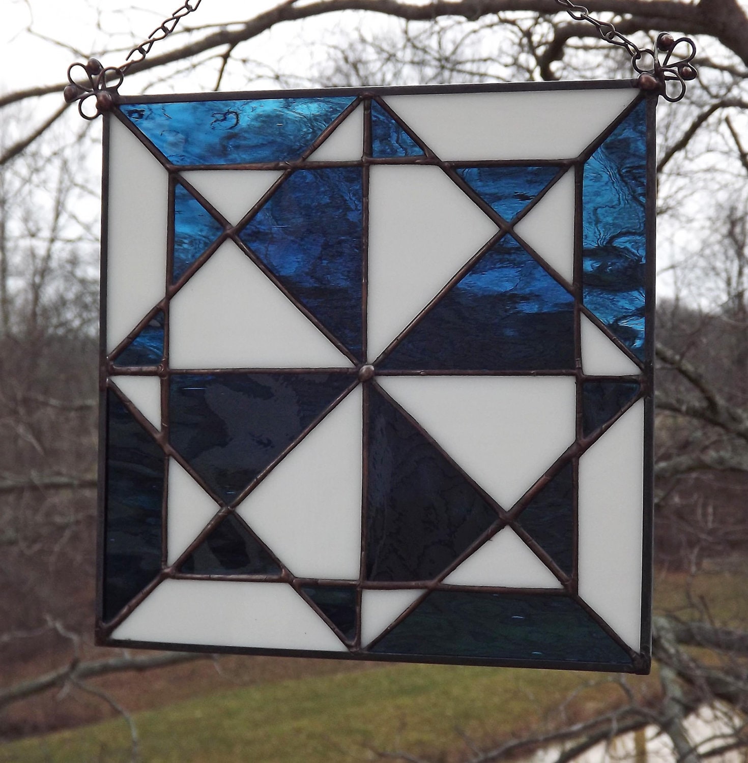 Stained Glass Quilt Block Suncatcher Panel New Hampshire