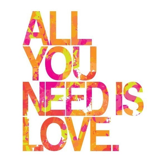 Beatles All You Need Is Love. Art Poster in Pink Green