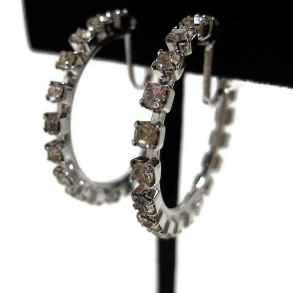 Rhinestone Hoop Earrings By Vintagegypsies On Etsy 5607