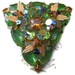 Green Amber Gold Rhinestone Brooch / Pin