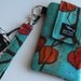 Iphone Blackberry Droid Cell Phone Camera Sleeve Asian Flowers Teal Orange Turquiose Fabric Wristlet Key Fob Case Front Pocket Washable