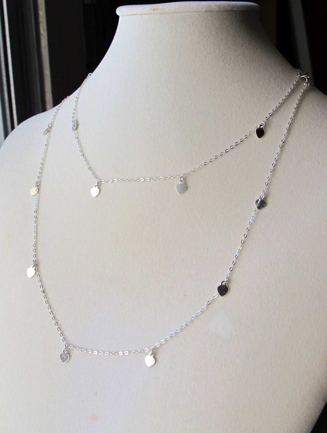Sterling silver double strand necklace long necklace