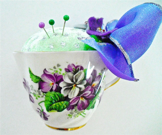 Bone Violet  Tea vintage Vintage tea pincushion China Pincushion Cottage  Cup Pincushion, Chic cup