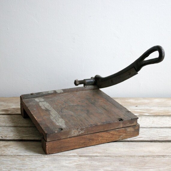 antique wooden paper cutter by lacklusterco on Etsy