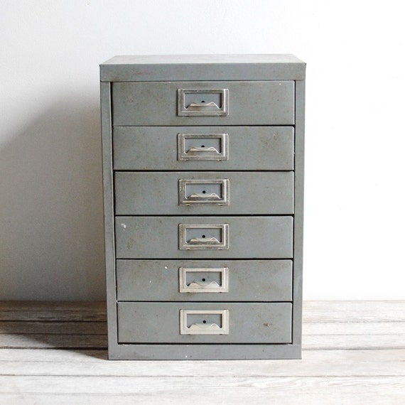 vintage industrial metal six drawer unit