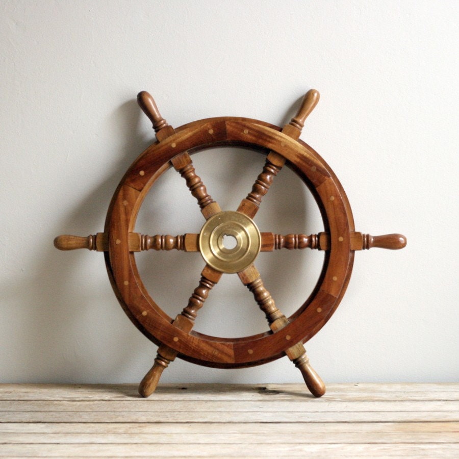 SALE vintage wooden ship helm