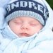 Customized baby name knit hat - Child's name knit into hat in either blue or pink, with stripes. Can add pom pon! Super cute baby gift!