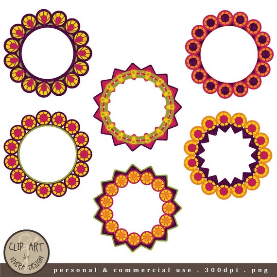 Items similar to Digital Clip Art - Circle Frames - Six Bright Colored ...