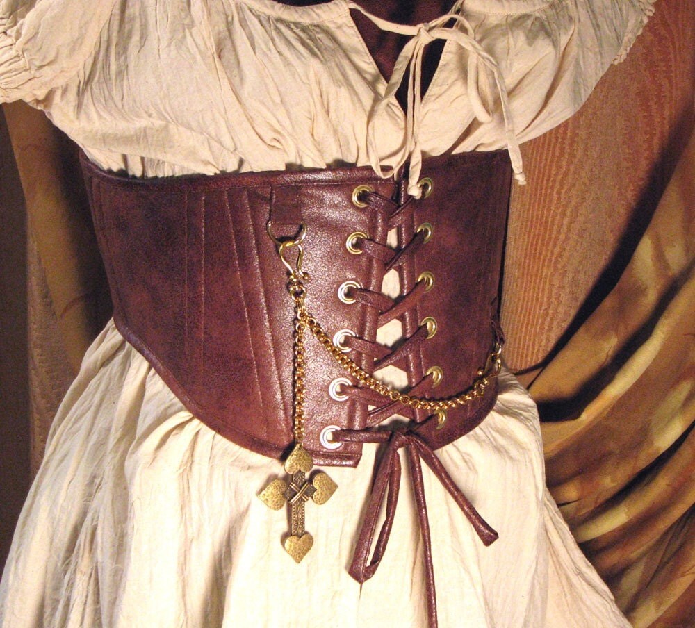 Pirate Wench Waist Cincher with Chain and Medieval Cross