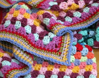Granny Square Crochet Blanket Rainbow Colors Afghan