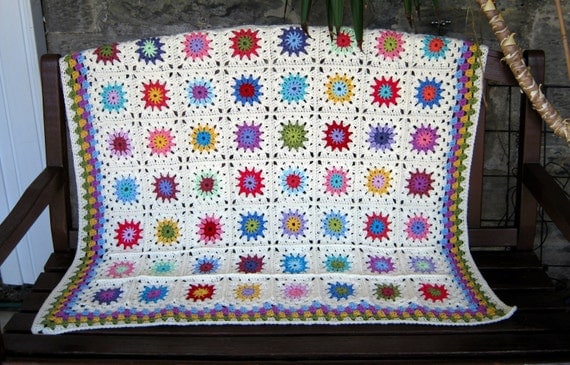 Petit Peony Crochet Blanket Afghan Throw Granny Square Blanket Chic