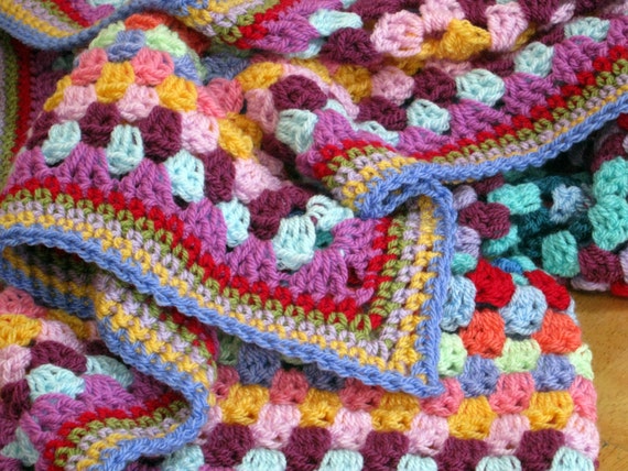 Granny Square Crochet Blanket Rainbow Colors Afghan