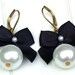 Bow Earrings Black Satin Ribbon Bow And White Pearls Earrings