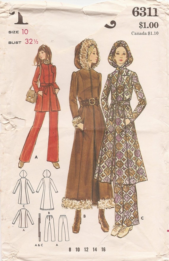 Vintage Princess Seamed 1970s Midi Hooded Coat Sewing Pattern