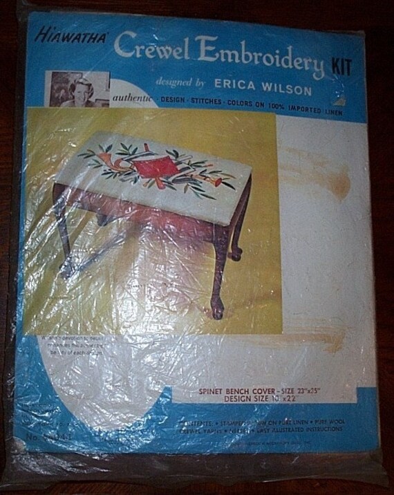 Vintage PIANO BENCH Cover Crewel Embroidery Pattern Kit by