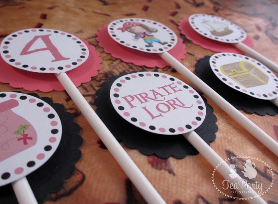 Ahoy Matey...Personalized Girl Pirate Party Cupcake Toppers Il_570xn