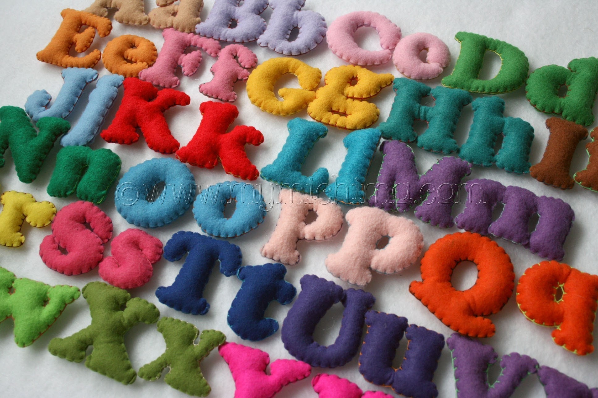 Stuffed Felt Alphabet Letter Set in a Drawstring Bag Mixed