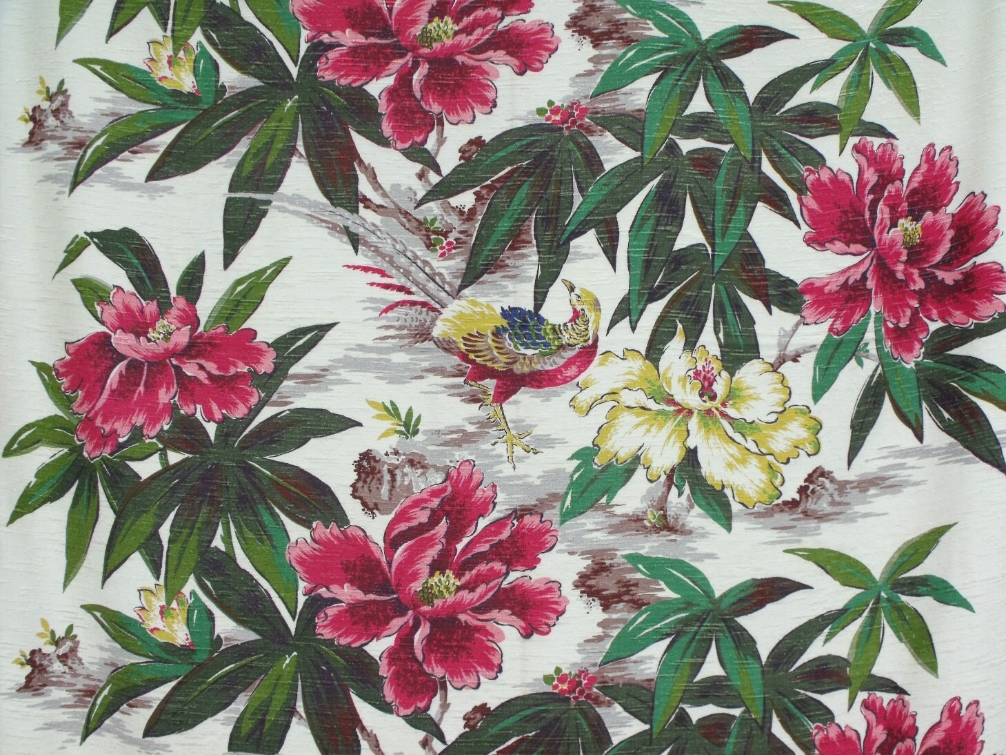 Lush Vintage Tropical Floral Barkcloth Fabric 