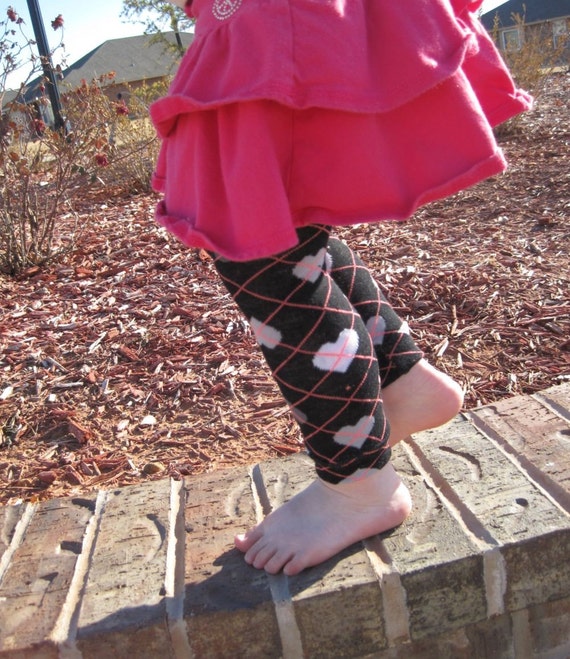 Baby Leg Warmers Black with Pink Criss Cross Stitching and