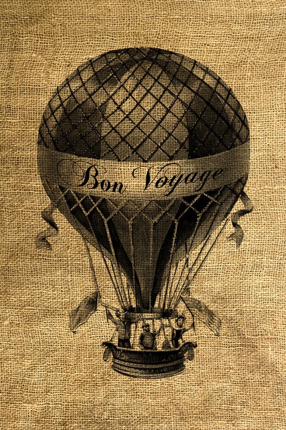 INSTANT DOWNLOAD Bon Voyage Hot Air Balloon Vintage