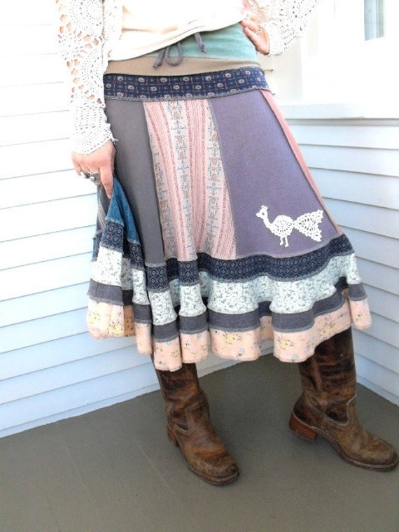 Upcycled Clothing Eco long boho SKIRT patchwork