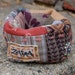 Upcycled Eco fabric bangle BRACELET, repurposed fabric , beaded, detail, patchwork, hand stitched, by Zasra