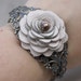 Flower bracelet leather bracelet floral cuff bracelet leather jewelry wedding jewelry mixed media jewelry ivory metal lace bracelet prom