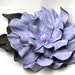 Periwinkle leather flower pin brooch dahlia with moss green leaves and beaded center 3 year anniversary gift prom wearable art