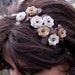 Flower headband cream and yellow leather roses brown leaves on metal hairband, bridal tiara woodland wedding hairpiece