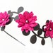 Hot pink flower headband leather fuchsia daisies green leaves floral wedding tiara woodland wedding hair accessory 3 year anniversary gift