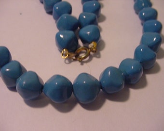 Vintage Blue Plastic Bead Necklace 11 - 1942