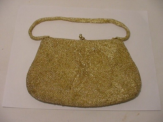 Vintage Walborg Gold Glass Beaded Purse Very Clean & Nice