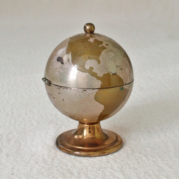 Vintage Antique Brass Table Cigarette Lighter World Globe