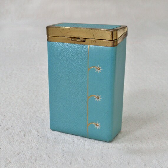 Vintage Turquoise Leather Buxton Cigarette Case Box