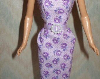 Purple floral handmade 11.5" fashion doll sheath --vintage style
