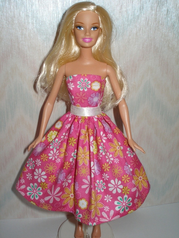 Handmade barbie dress pink floral print