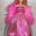 Handmade Barbie doll clothes - Magenta satin and tulle gown with boa